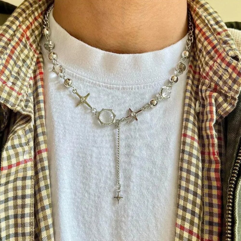 y2k chrome crystal orb pendant choker necklace - Picture 2 of 6